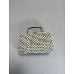Broadway White Beaded Evening Clutch – Vintage Top Handle Purse
